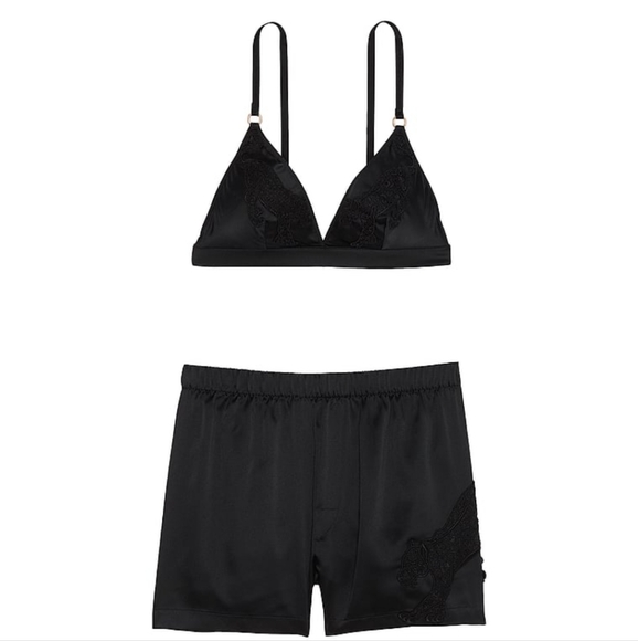 Victoria's Secret Other - Victoria Secret Jaguar Satin Triangle Bralette And Boxer Short Size XL NWT